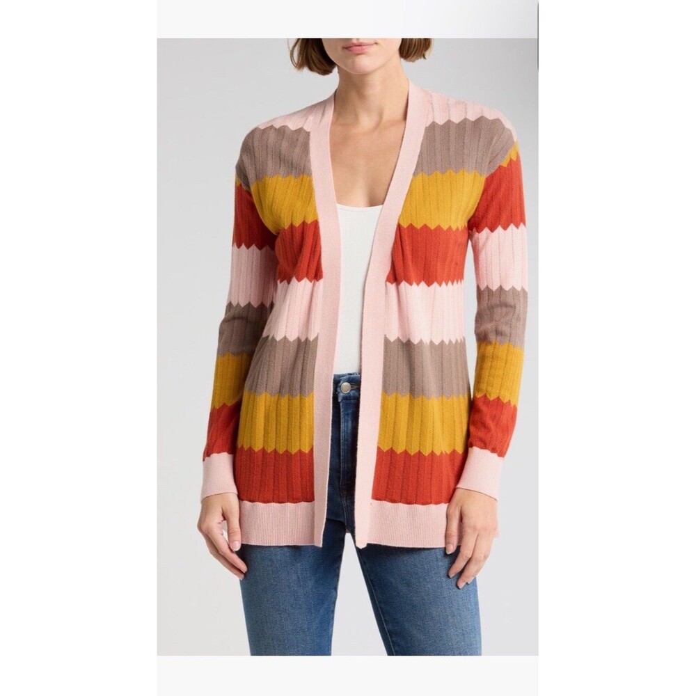 Industry Striped Knit Cardigan Medium Pink